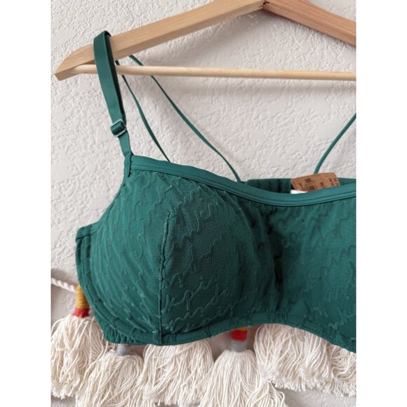 Victoria's Secret Pink Garnet Green Logo Push Up Flocked Mesh Bra Underwire NWT - Picture 3 of 6